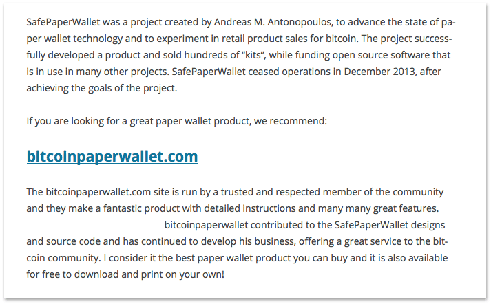 safe paper wallet endorsement